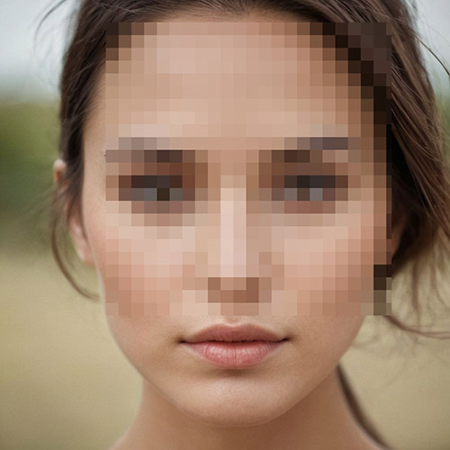 Mädchen mit braunen Augen und braunem Haar nach der automatischen Gesichts-Anonymisierung